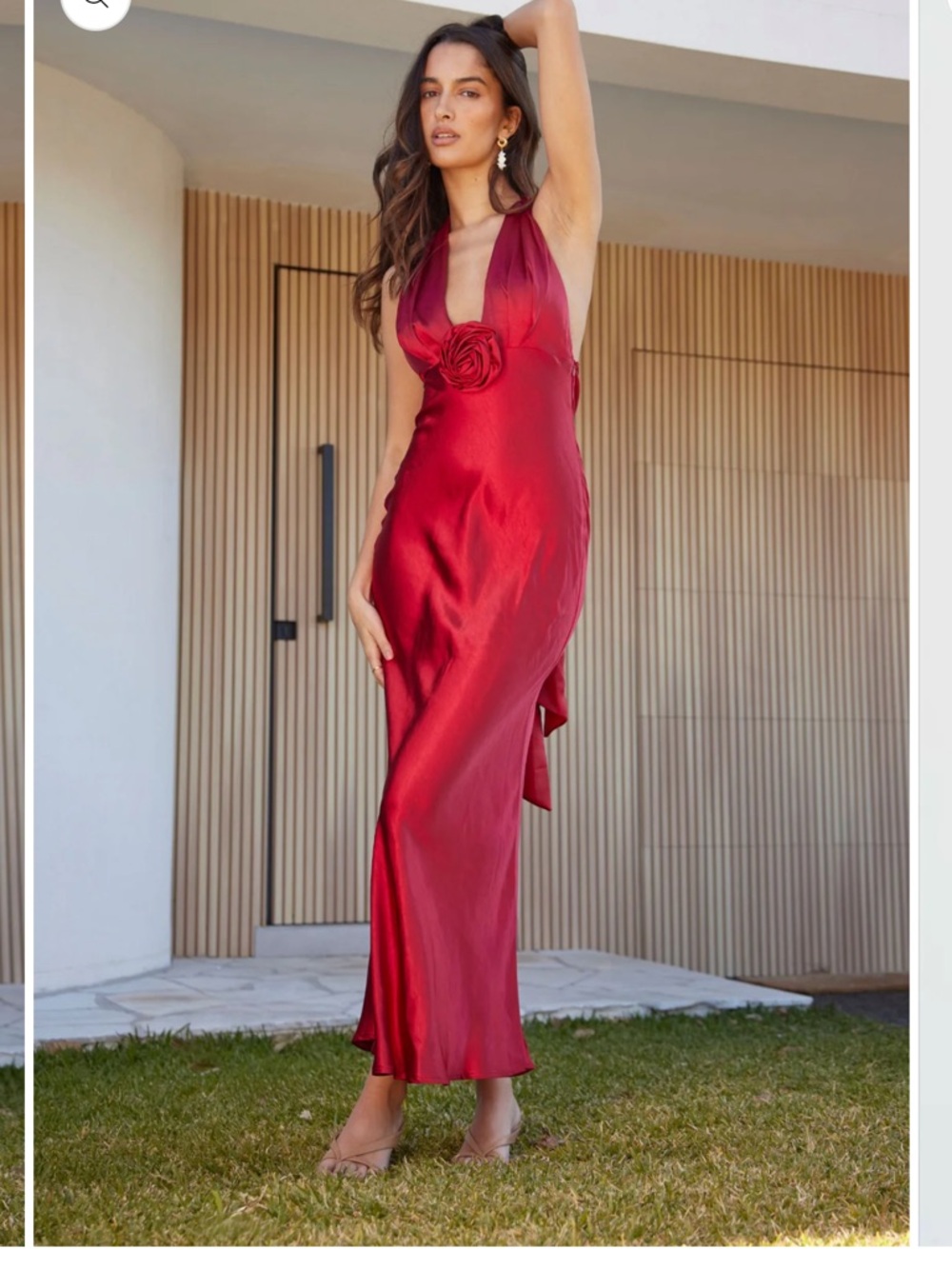 One and Only Collective-Satin Halter Maxi Dress with a Rosette Detail